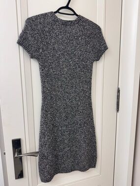 Theory Heathered Black & White Knit Midi Dress